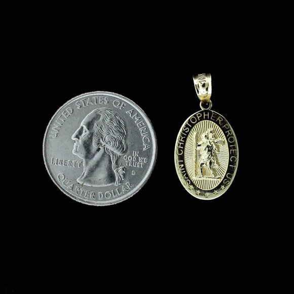 Real 10K Yellow Gold Diamond Cut Saint Christopher Pendant - Picture 4 of 8